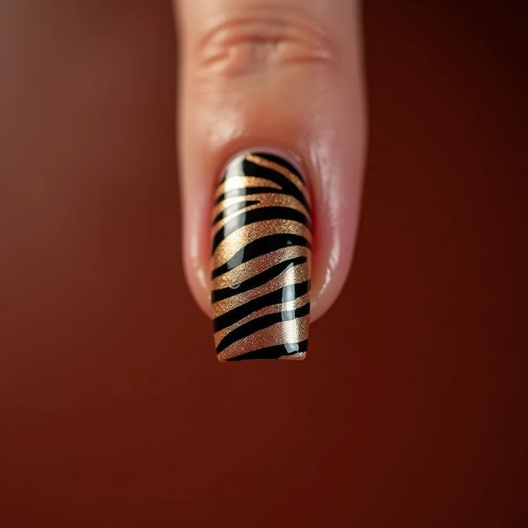 Unhas com estampa de zebra em close-up.