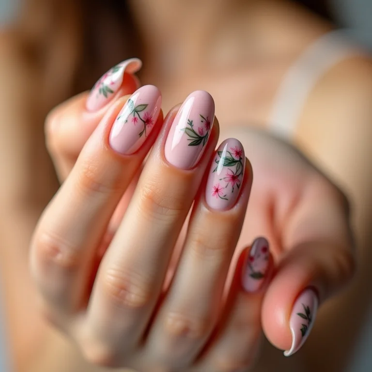 Unhas com estampas florais delicadas