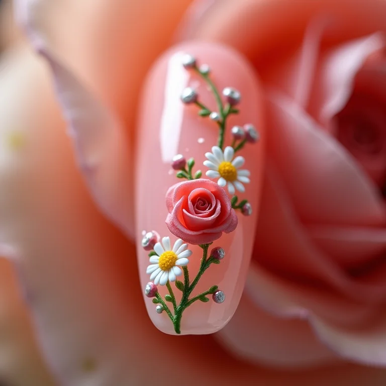 Unhas com flores delicadas e românticas
