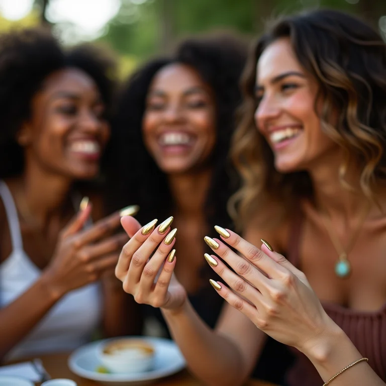 Unhas com folha de ouro em evidência