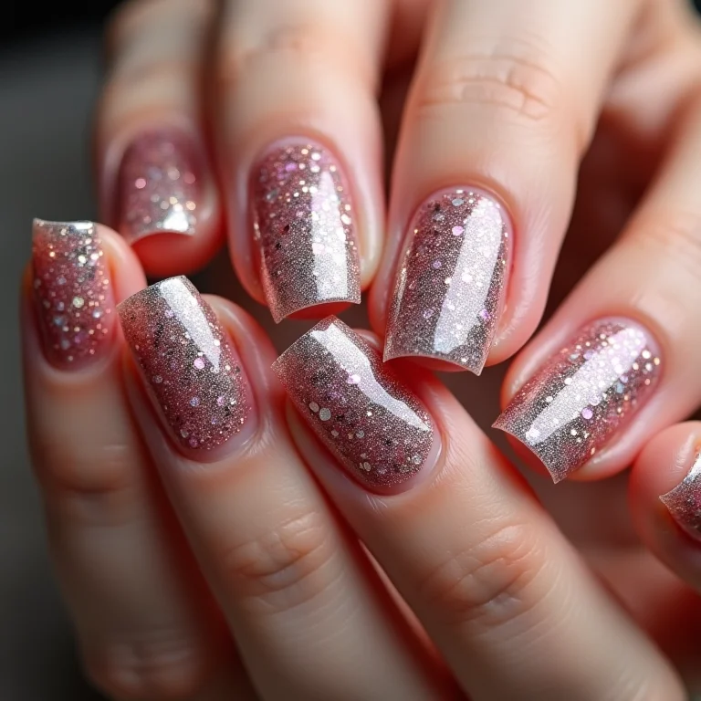 Unhas com glitter.
