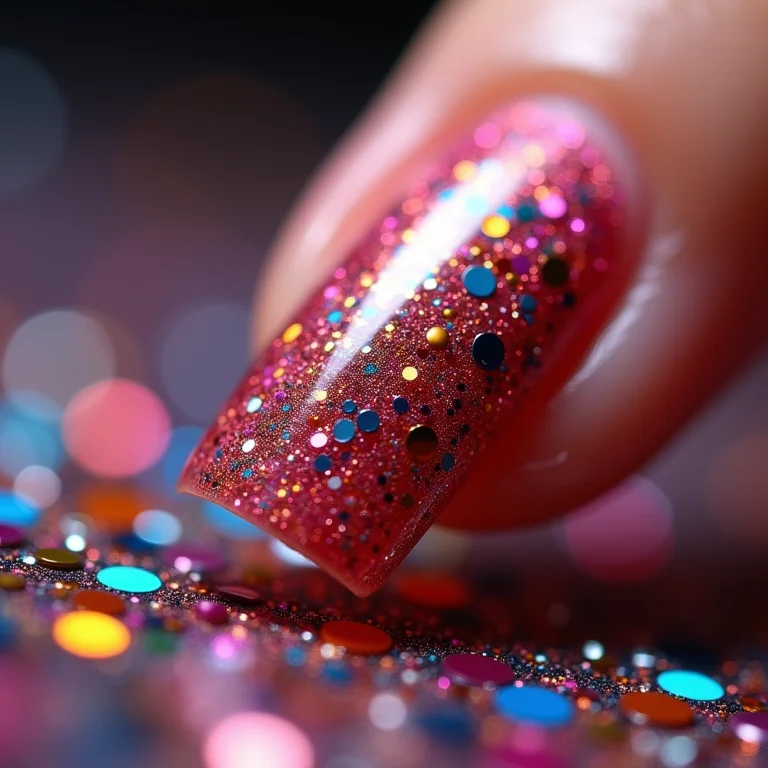 Unhas com glitter e confetes para festa junina