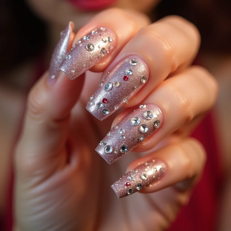 Unhas com glitter e pedrarias brilhantes