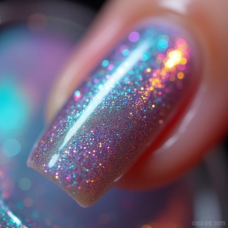Unhas com glitter holográfico