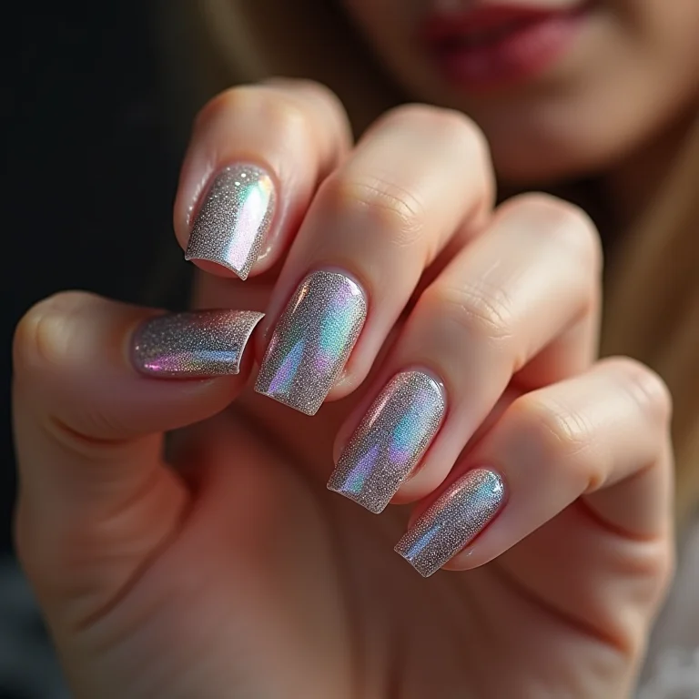 Unhas com glitter holográfico