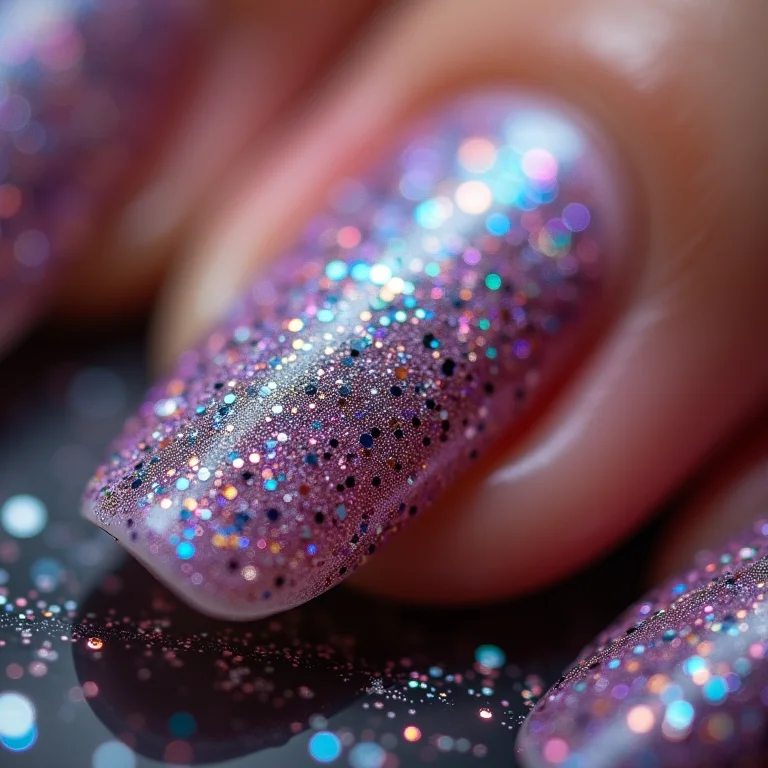 Unhas com glitter iridescente