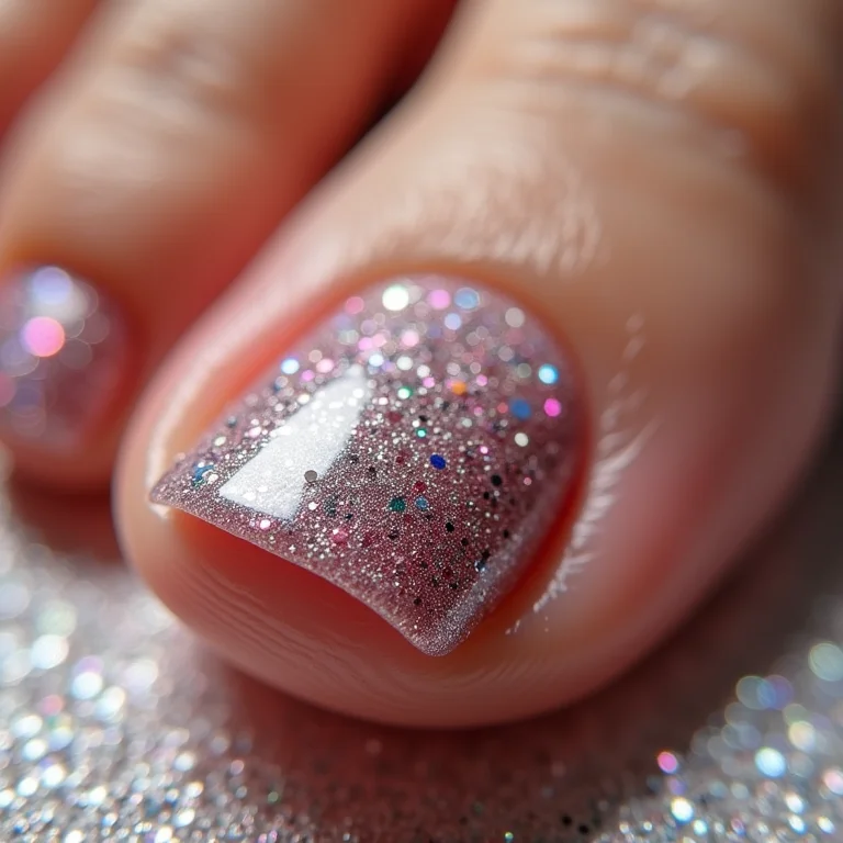 Unhas com glitter nos pés