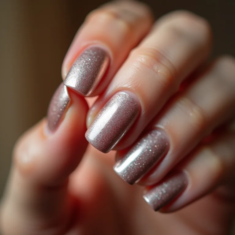 Unhas com glitter prata discreto