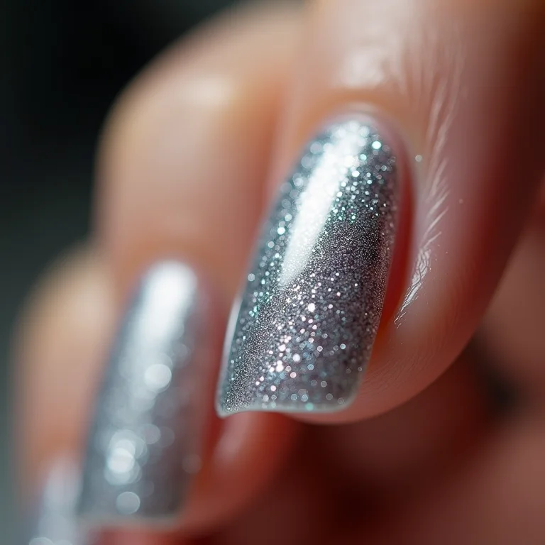 Unhas com glitter prata infantil