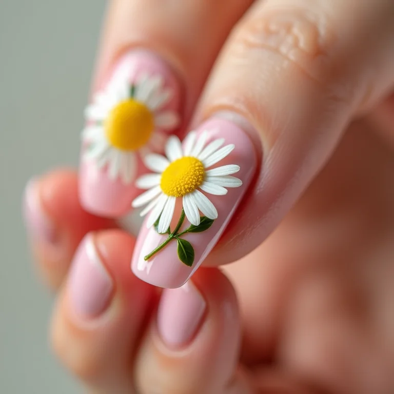 Unhas com nail art floral delicada estilo country