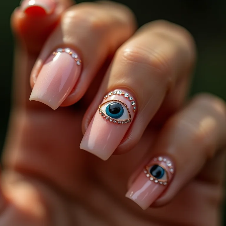 Unhas com olho grego e pedrarias