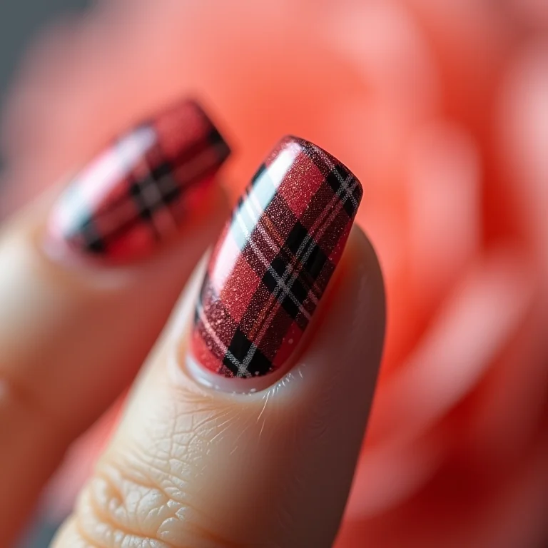 Unhas com padrão xadrez clássico estilo country