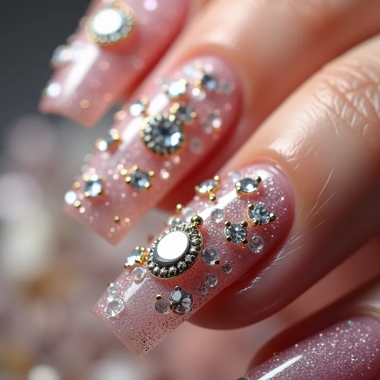 Unhas com pedrarias e pingentes: puro glamour