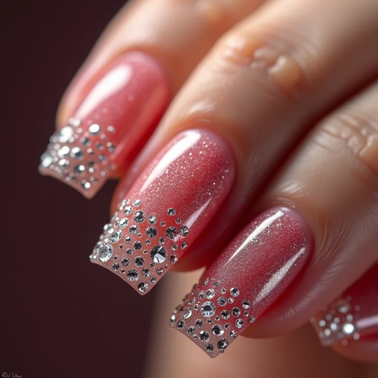 Unhas com pedrarias e strass brilhantes