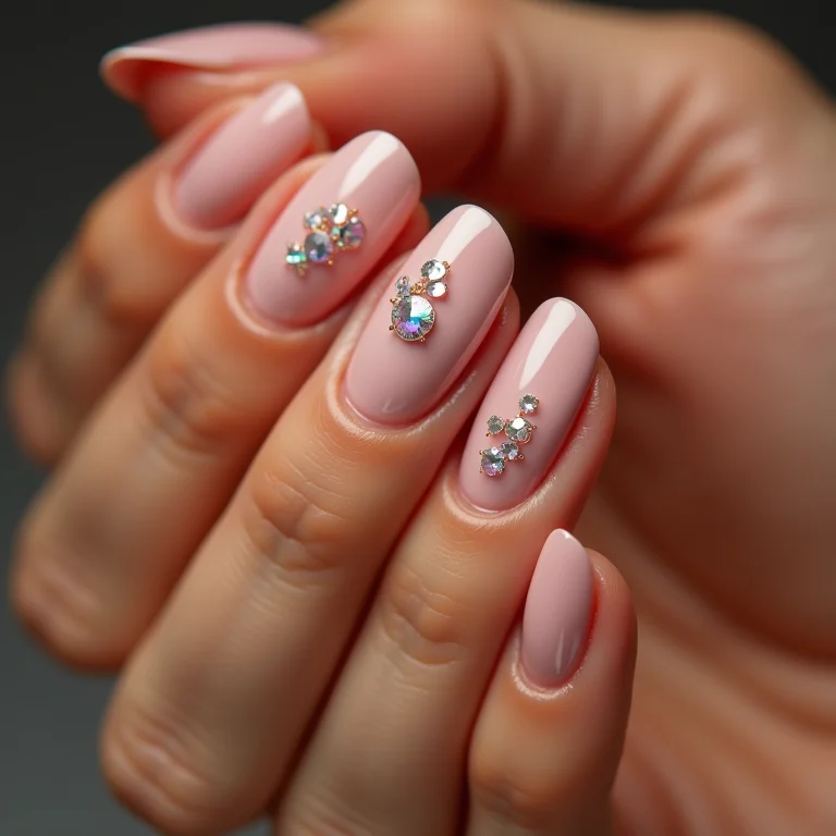 Unhas com pedrarias iridescentes