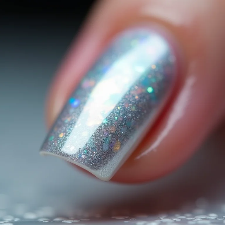 Unhas com pó cromado efeito madrepérola