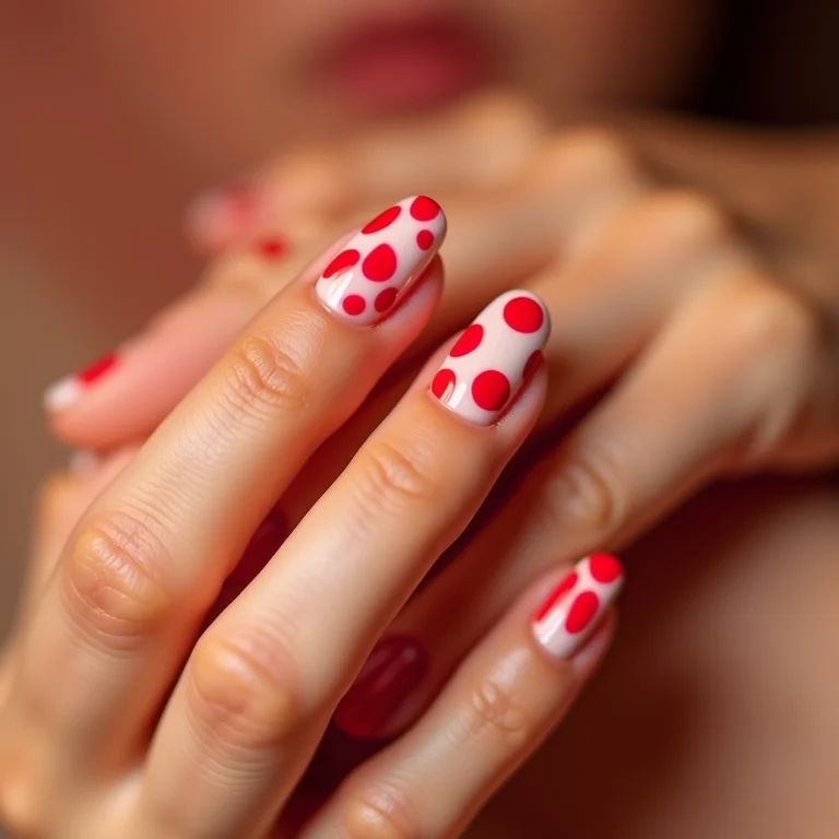 Unhas com poá vermelho delicado