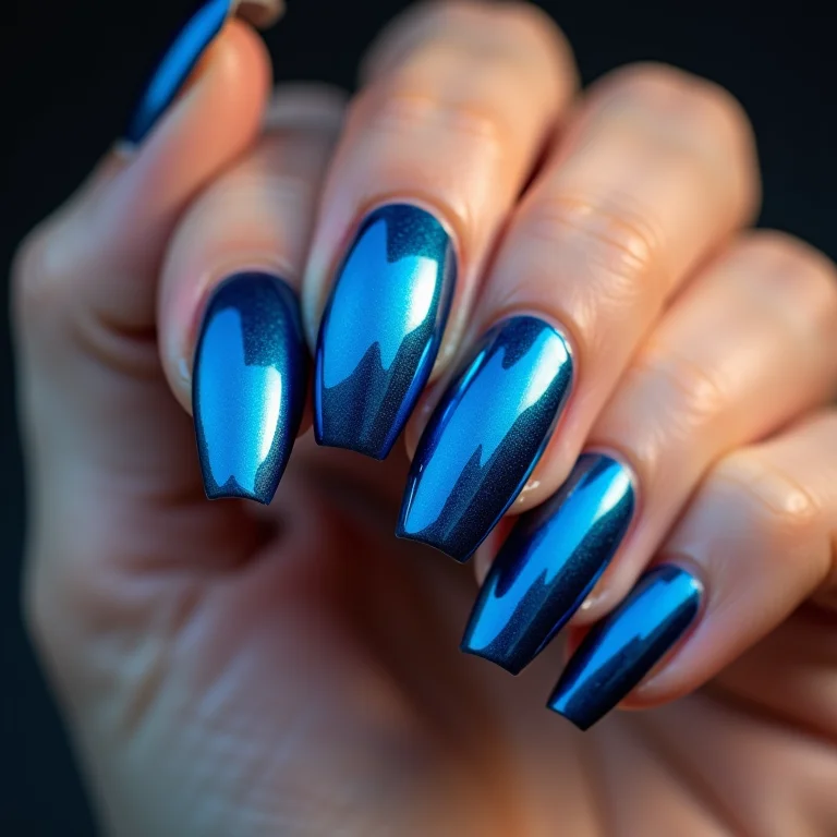 Unhas cromadas azul elétrico