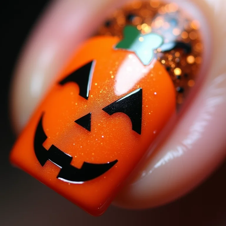 Unhas de Abóbora com detalhes de rosto