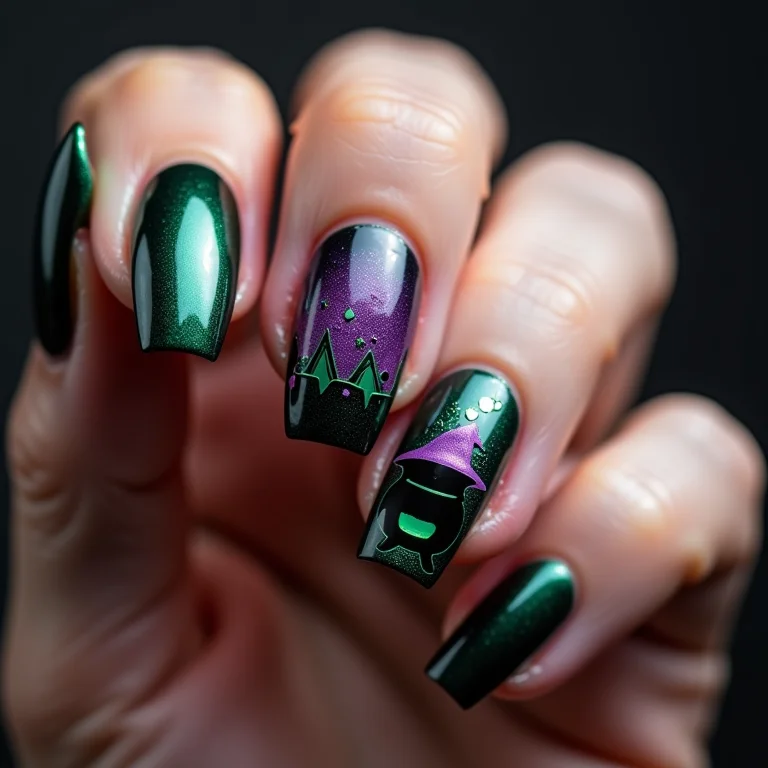 Unhas de Bruxa com caldeirão e poções