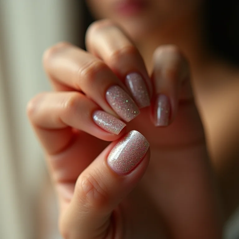 Unhas de gel bailarina com filha única de glitter