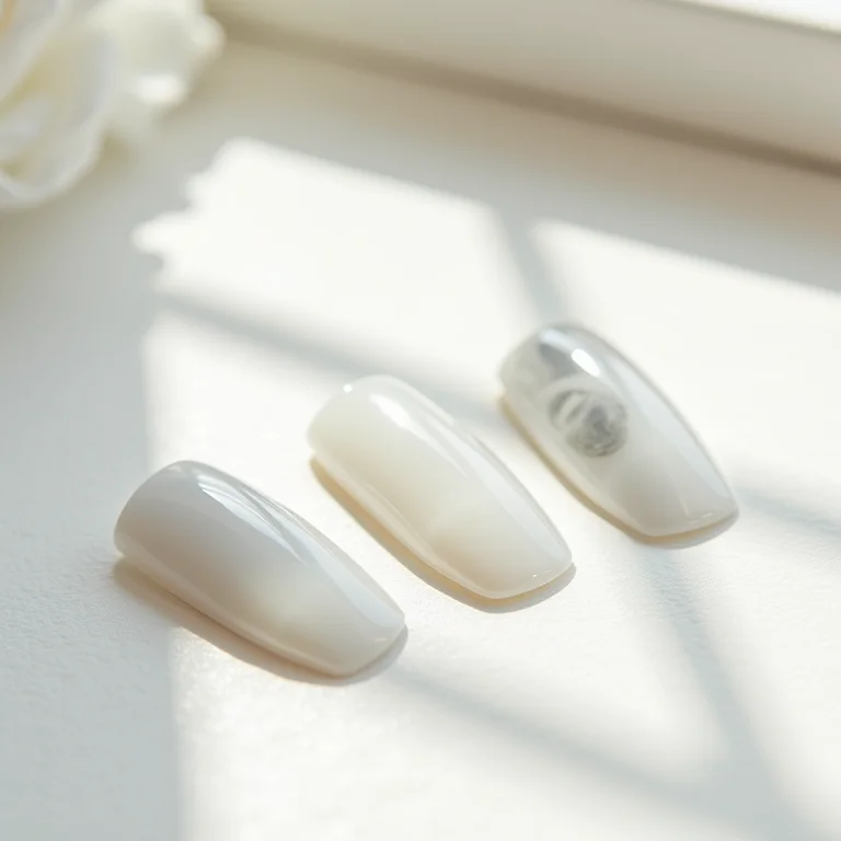 Unhas de gel brancas com efeito marmorizado