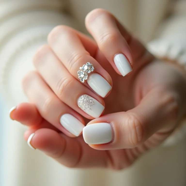 Unhas de gel brancas com glitter