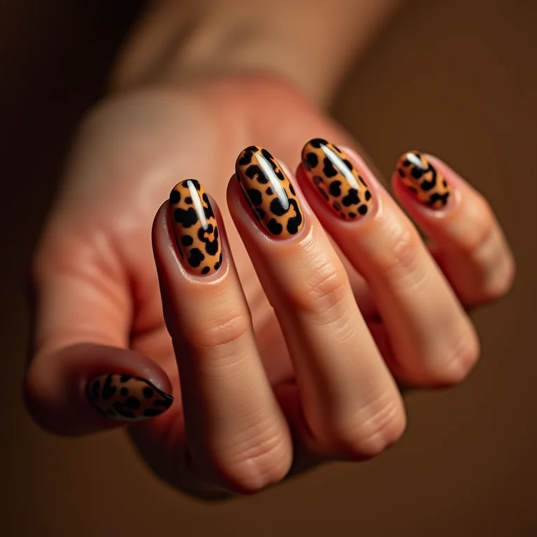 Unhas de gel com estampa de oncinha