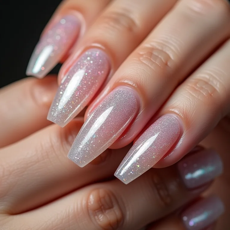 Unhas de gel com glitter iridescente