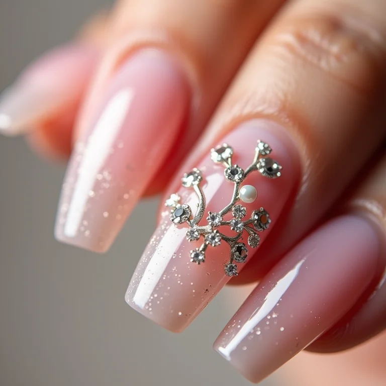 Unhas de gel com pedrarias delicadas