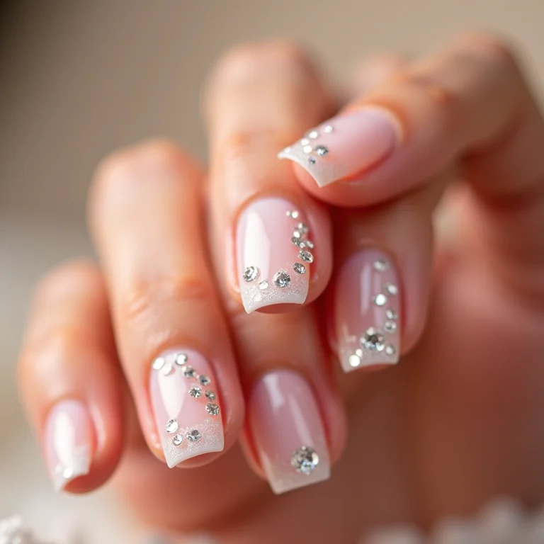 Unhas de gel com pedrarias delicadas