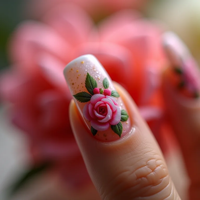 Unhas de gel com tema floral