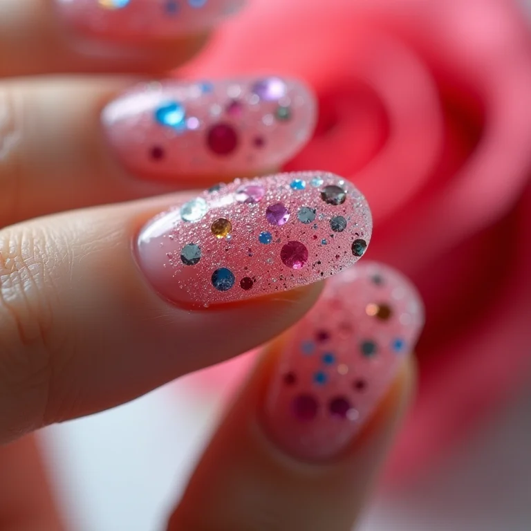 Unhas de gel encapsuladas com adesivos.