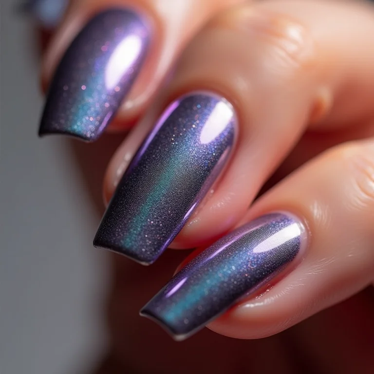 Unhas de gel metalizadas futuristas com alto brilho