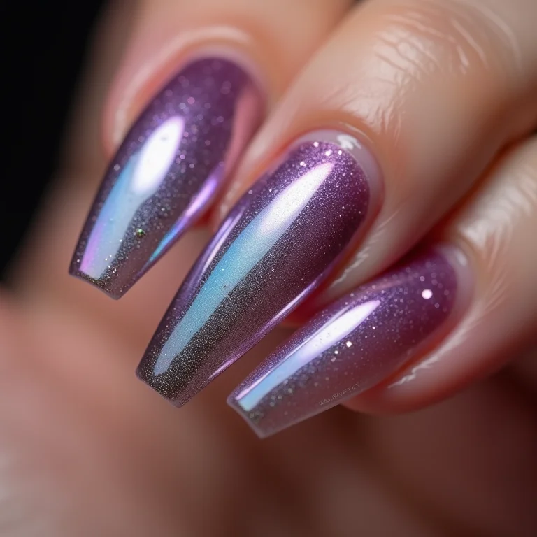 Unhas de gel stiletto com efeito cromado