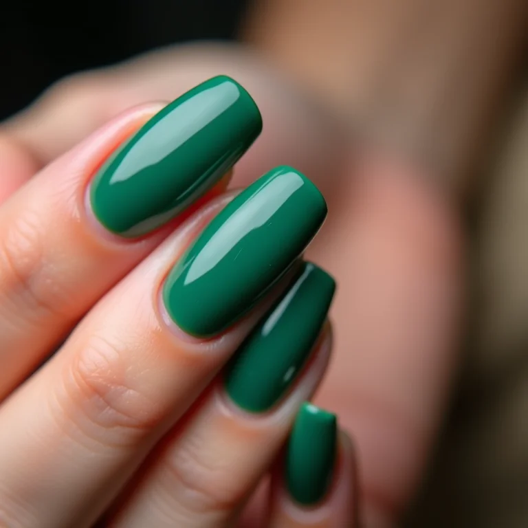 Unhas de gel verde esmeralda luxuoso