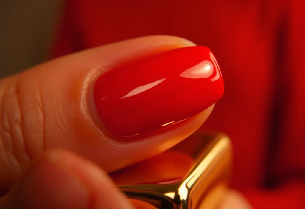 Unhas de gel vermelha: 30 fotos que provam o poder dessa cor Unhas de gel vermelhas segurando clutch dourada