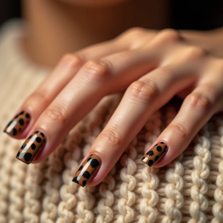 Unhas de oncinha marrom em mãos femininas