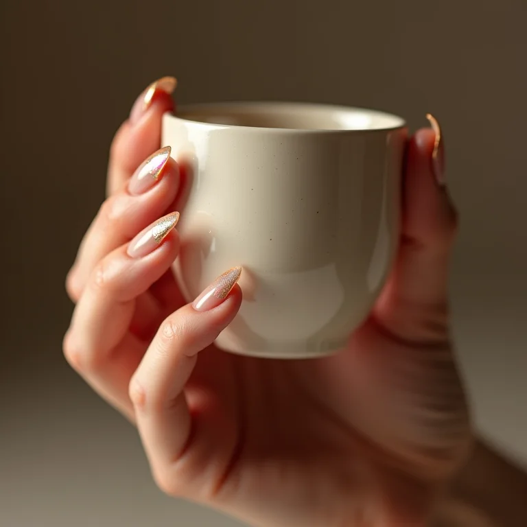 Unhas de vidro nude com efeito iridescente sutil