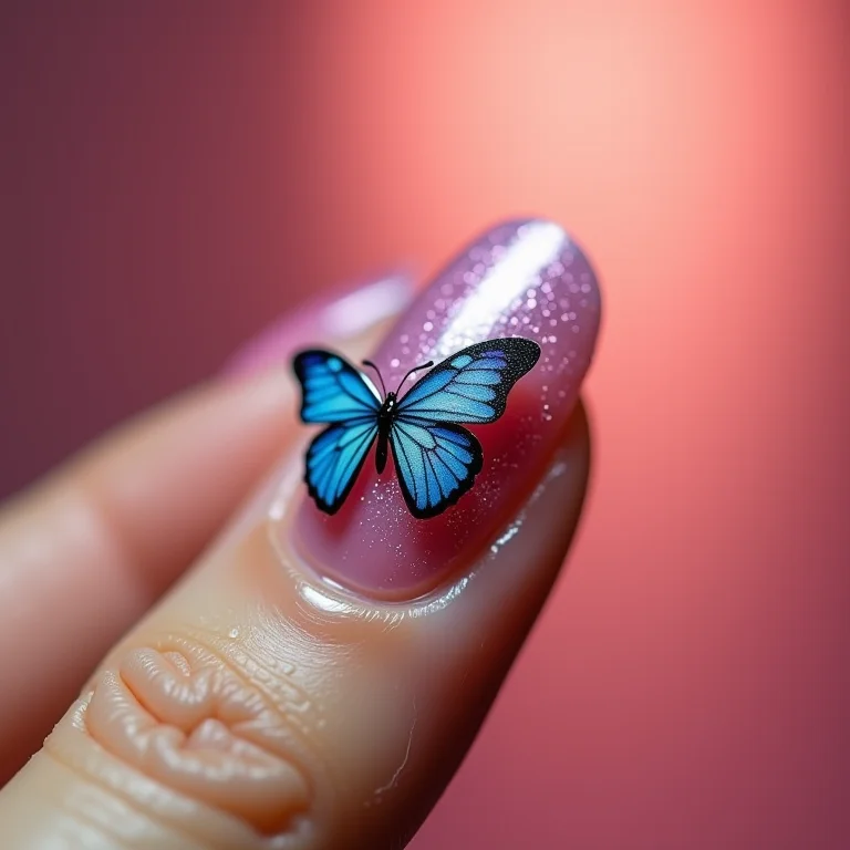 Unhas decoradas borboleta com adesivos