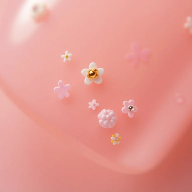 Unhas decoradas com adesivos e apliques florais