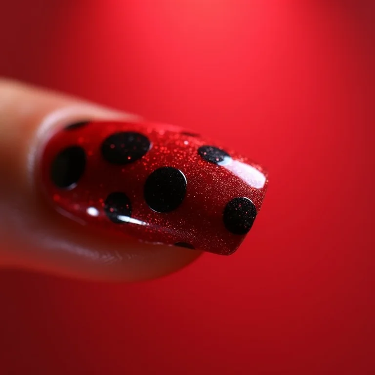 Unhas decoradas com adesivos e películas vermelhas e pretas