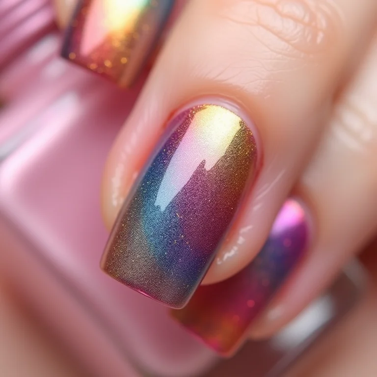 Unhas decoradas com bandeirinhas coloridas.