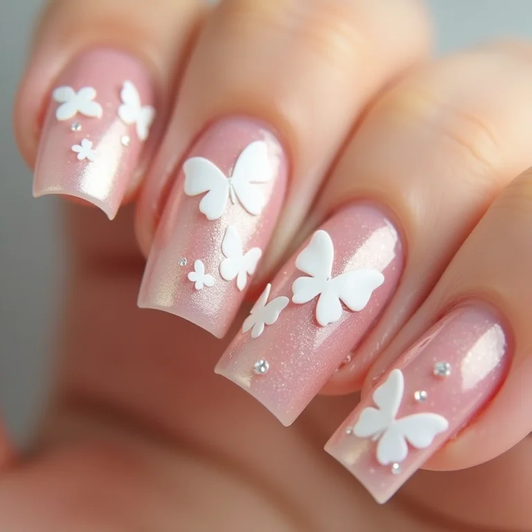 Unhas decoradas com borboletas para noivas