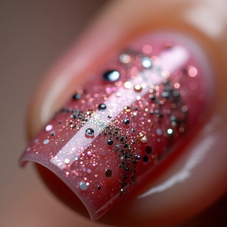 Unhas decoradas com glitter e pedrarias