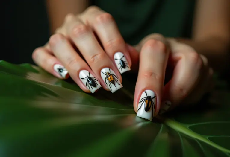 Unhas decoradas com insetos de verdade