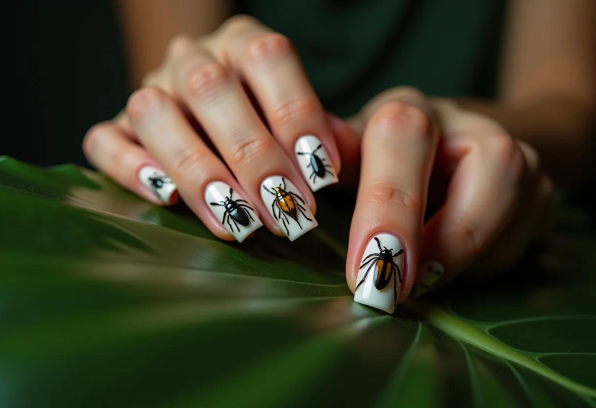 Unhas decoradas com insetos de verdade