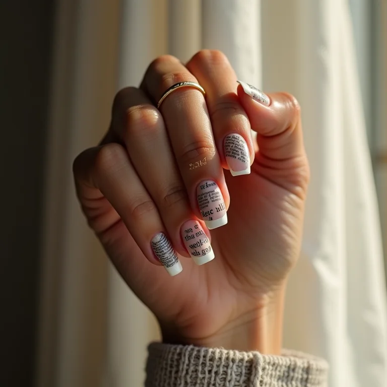 Unhas decoradas com jornal e francesinha clássica