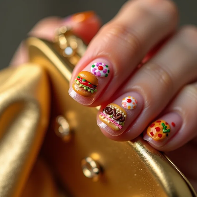 Unhas decoradas com miniaturas de comida