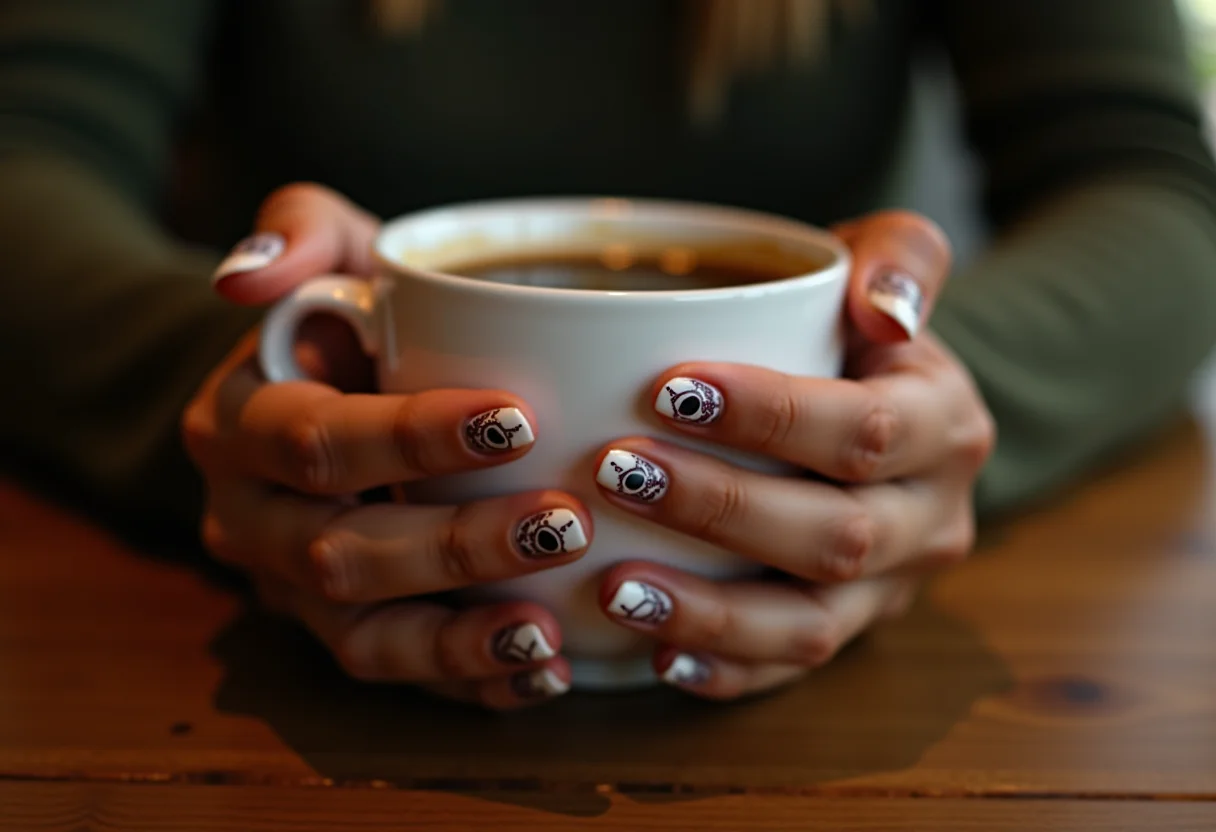 Unhas decoradas com olho grego, amuleto da sorte